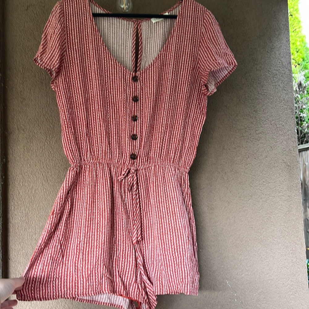 Blush J - summer orangey/red striped romper